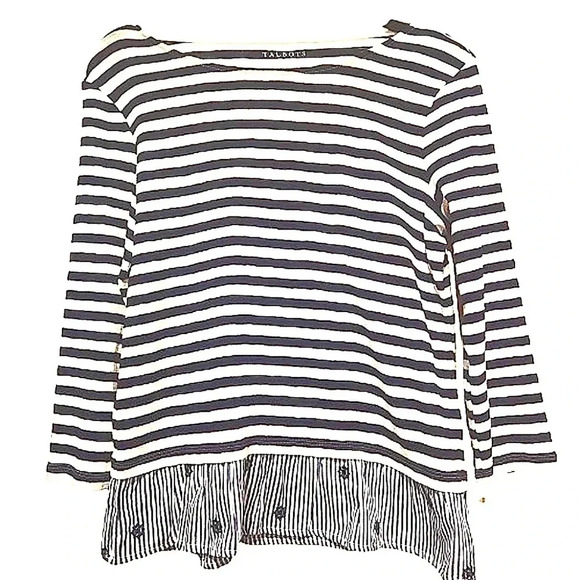 NWOT Talbots 3/4 sleeve nautical striped op & ruffled hem Size Small - Picture 1 of 6